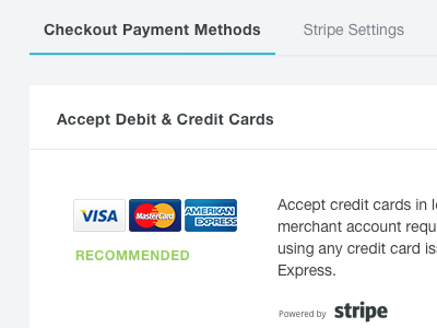 Accept Debit & Credit cards app control panel menu payments submenu