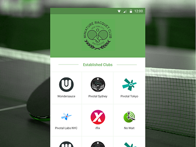 Racquet.io Android App android app cells gallery list listing material ping pong ui