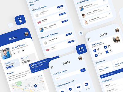 DOCu Medical App application blue colors design disease doctor drug examination health interface medical treatment ui ux