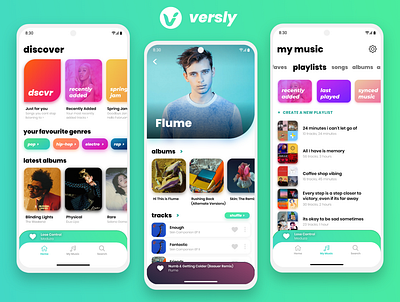 Versly Music Player android apple branding gradient gradient design gradients ios light mode mobile mobile app music music player typography ui ux user interface