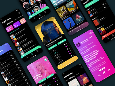 Versly Music Player - Dark (Multiple Screens) android apostol app apple music branding design ios mobile mobile app music music app music player spotify ui ux