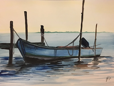 Solitary Boat boat copied freehand watercolor