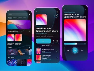 Podio - Podcast Audio Streaming App app design exploration listening mobile mobile app music player playlist podcast podcast app podcasting podcasts spotify streaming ui uiux ux