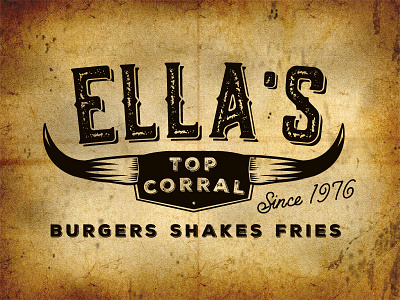 Ella's Top corral Burger branding bull burger corral horn logo old top vintage