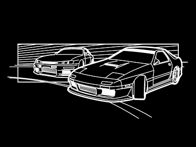 RX7 vs S14 black cars comic design drift drifting flat illustration line motorsports racing rx7 vector
