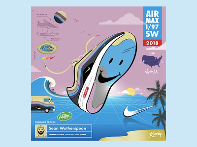 Nike Air Max 1/97 SW airmax branding character design flat graphic design illustration nike sneakers surfing typography vector waves