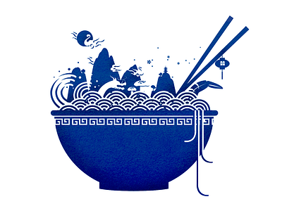 Noodle Bowl 2d blue china clean design flat graphic design illustration minimal noodles vector vectorart