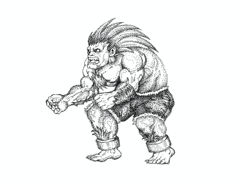 Blanka black character clean dots flat illustration minimal pen street fighter