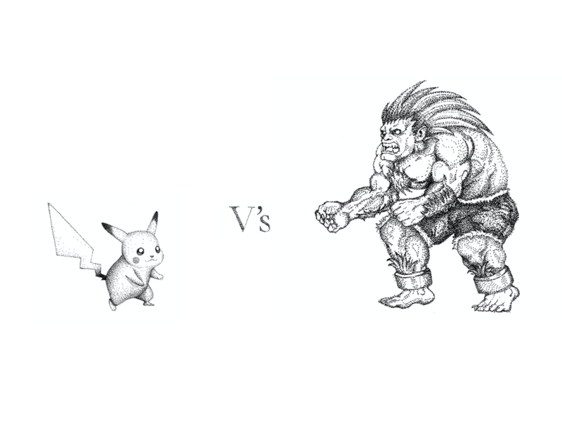 Pikachu vs Blanka 2d black blanka character clean design flat graphic design illustration pikachu portrait streetfighter