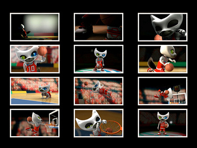 FIBA Mascot - Storyboard Animation 3d 3d art animated animation basketball cat character court illustration sports storyboard