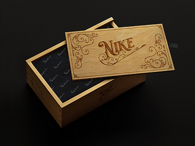 Nike Sneaker Box branding design engraving graphic design logo nike package packaging print shoes sneakers typography wood