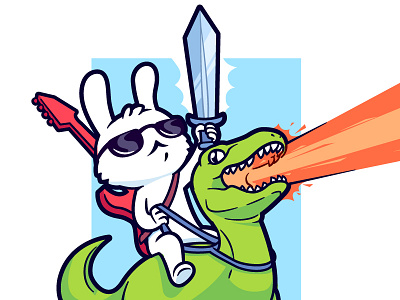 Serious Bunny bunny character cute dinosaur guitar laser rabbit raptor rock sword vector