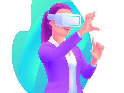 VR Headset Illustration augmented business gesture girl headset illustration reality vr woman