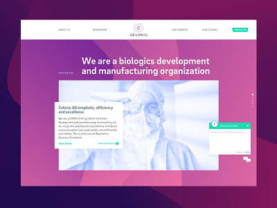 Celonic biomanufacturing design pink turquoise ux ui website