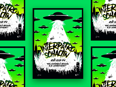 Invaders apocalypse design gradient green invaders layout poster typogaphy vintage yellow