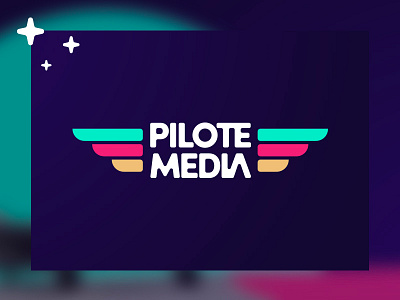 Pilote.Media aviation branding design fushia goodies logo media social stars turquoise typography violet wings