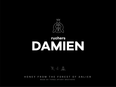 Ruchers Damien | Honey from the Anlier forest apiary bee black and white branding design elegant honey logo typography vector