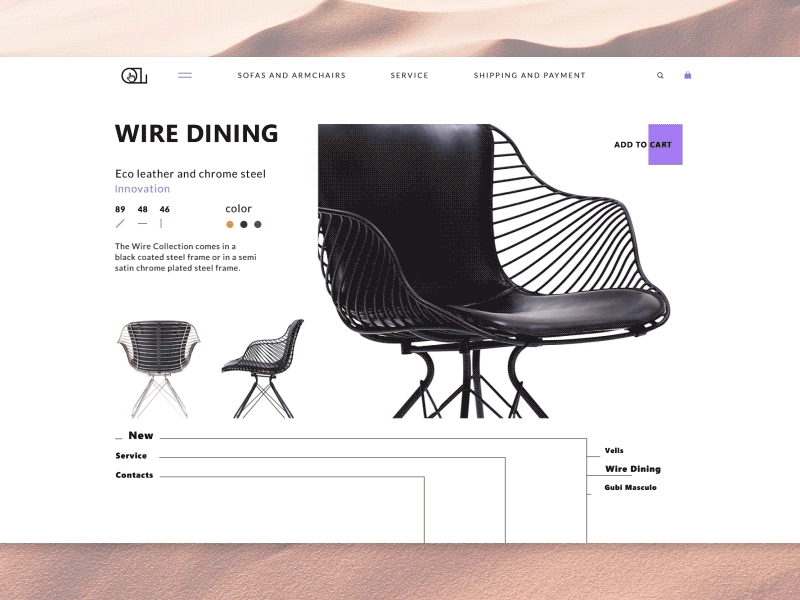 Shop selling designer chairs and sofas OLA animation clear clear design css design desktop html interaction main pages minimal ui ux web website white