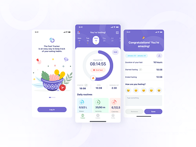 Fasting App app creative design health illustration mobile product ui ux