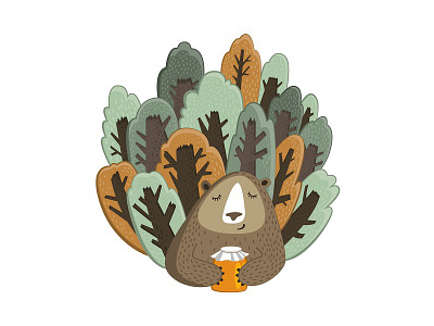 Bear in the forest bear forest illustration