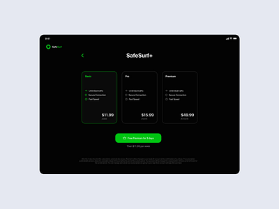 Tariff Plan for VPN app blockchain clean dark design ipad logo subscribe tariff ui ux vpn vpn app