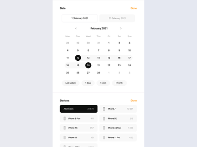 Filter for "Project 1961" 📊 clean date devices filter minimalism mobile orange selector setting web