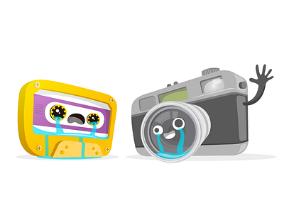 Weeping objects app camera cassette characters crying flat graphic illustration vector wallapop weeping