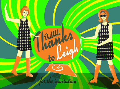 Dribbble Thanks for the invite! design frame illustration photoshop psychedelic sixties thanks for invite