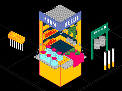 Paan Beedi Shop candy ciggerate cleanup icon isometric lolipop mumbai perspective shop