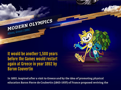 The Olympics Games - Infographic: The Modern Olympic Games blue flat infographic layout mascot olympics sports typo website