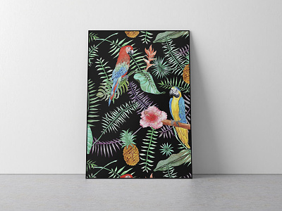 Tropical artwork artwork design guitars hand drawn parrot pattern pineapple seamless surface watercolour