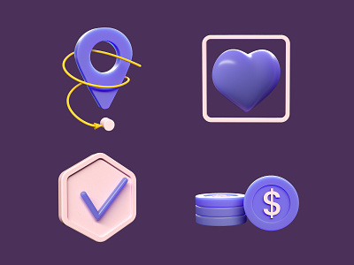 Purple Icon Set 3d 3dicon art cinema4d coins colorful design heart icon location logo octanerenderer render