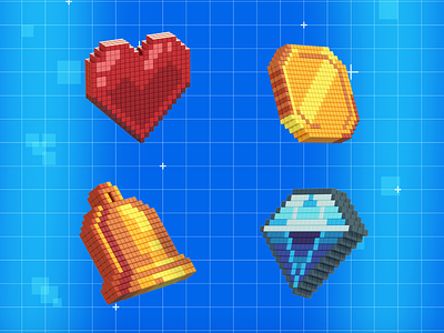 3D Pixel Icons Vol1 3d 3dicon art bell cinema4d coind colorful dimond gambling heart icon pixel pixelart render slots