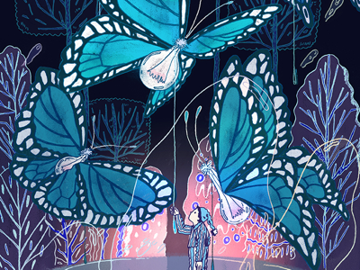 Butterfly blue butterfly digital dream illustration light pencil