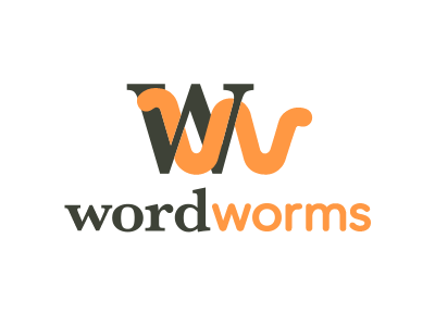 Wordworms Logo acronym brand grey logo orange rounded serif typeface typography