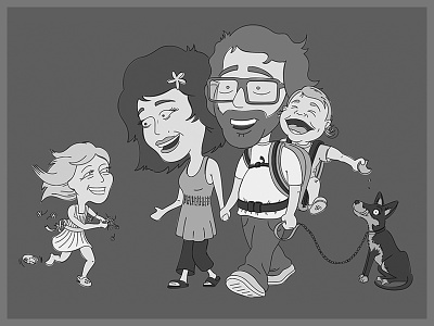 Family bw cartoon character illustration