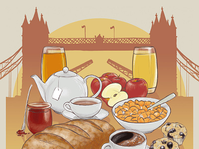 Breakfast In London breakfast handdrawn illustration london poster promo retro vintage