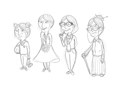 Girl growing up age characters concept family girl growing illustration line drawing sketch wip woman