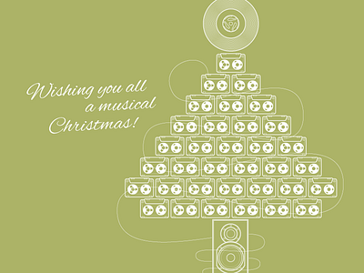 Merry, Musical Christmas! christmas clean graphic design green holidays illustration line line drawing minimal music record seasonal simple tape xmas