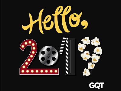 Hello, 2019 2019 design hand lettering illustration movie new year new years eve nye theater vector