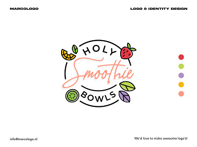 Logo design Holy Smoothie Bowls bowl bowl logo branding clean color logo fruit fruit logo graphic design identitiy logo ui