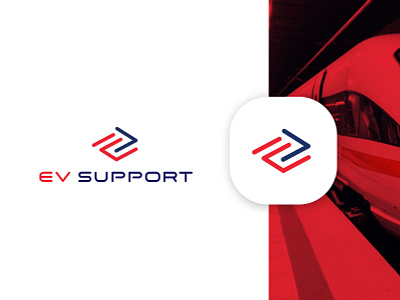 Logo EV-support 🚆 branding clean design event flat icon identity lettering logo logo design logodesign logodesigner minimal move rail railway red train