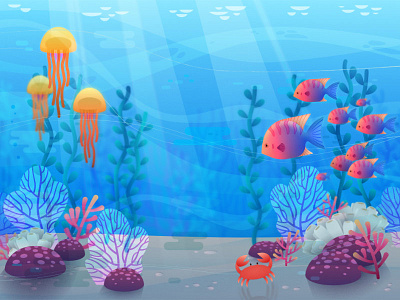 Under the Sea coral fish illustration jellyfish ocean sea seaweed underwater vector