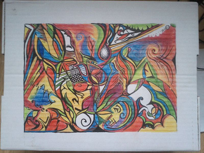 Abstract drawing asbtract border box brush draw drawing hand ink pencil rainbow