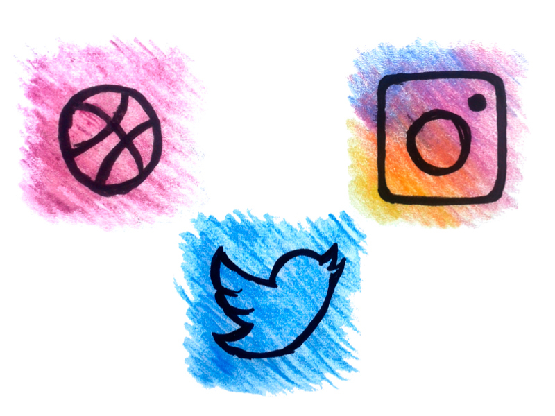 Icons for social sites color crayons draw dribbble handdraw icons instagram sign twitter