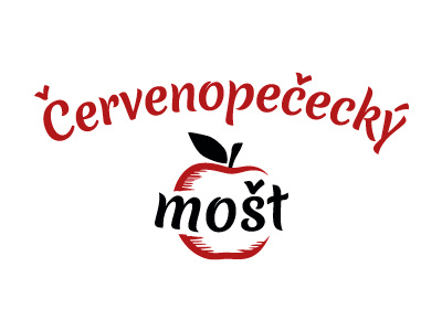"Červenopečecký mošt" - logo apple juice leaf logo red