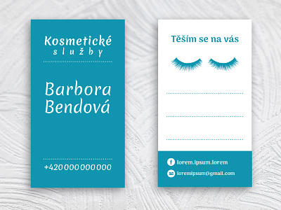 Business card for Barbora Bendová business card card cosmetics eyebrows eyes lines makeup vertical