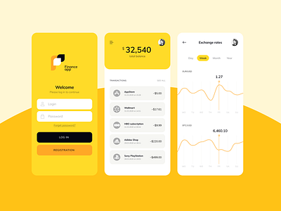 Finance app interface app banking clean design finance flat logo minimal ui yellow