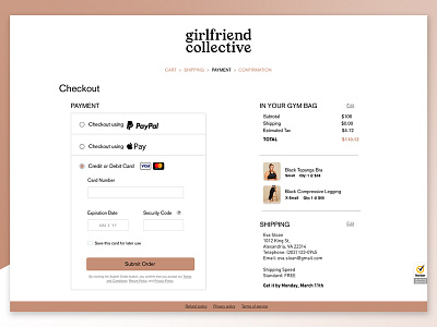 Girlfriend Collective Checkout branding design photoshop sketch ui ux