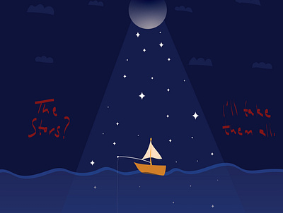 The moon and all the stars graphic design illustration moon stars the ocean